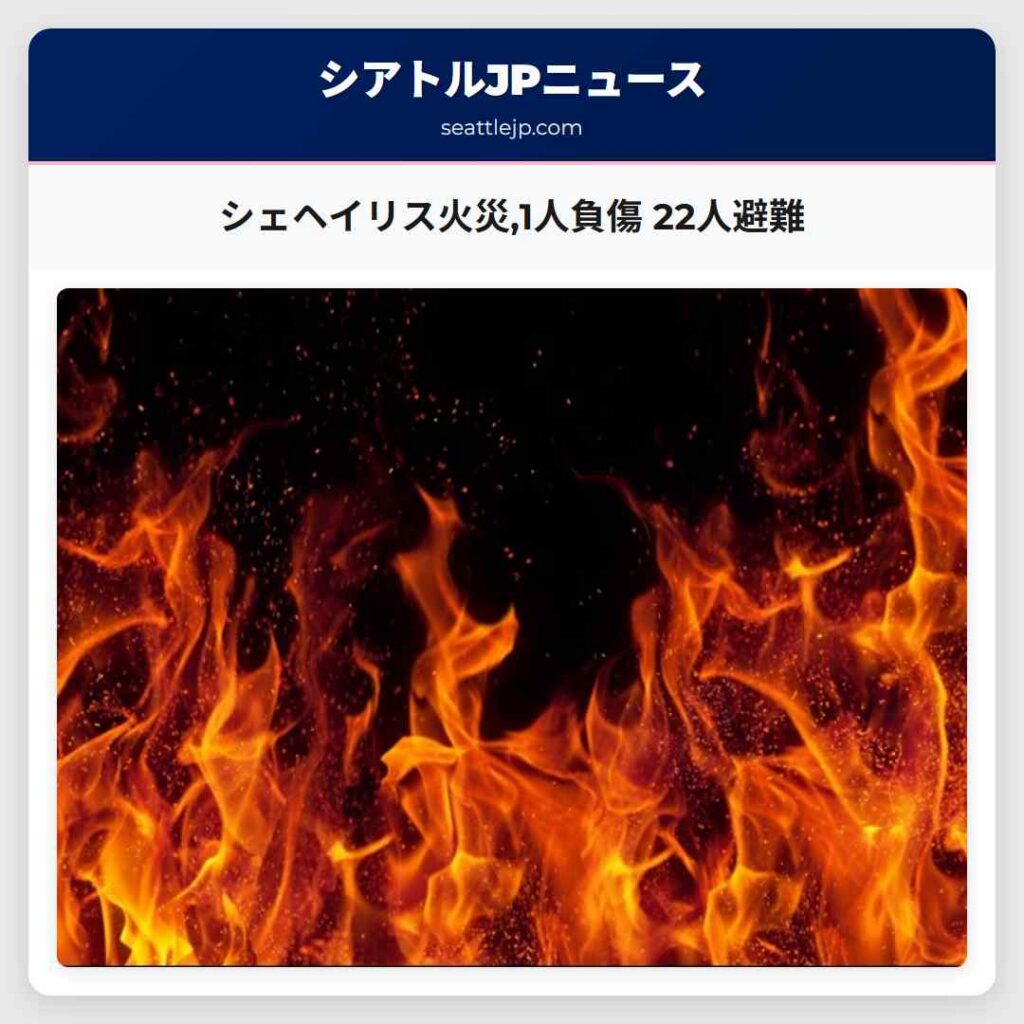 シェヘイリス火災,1人負傷 22人避難