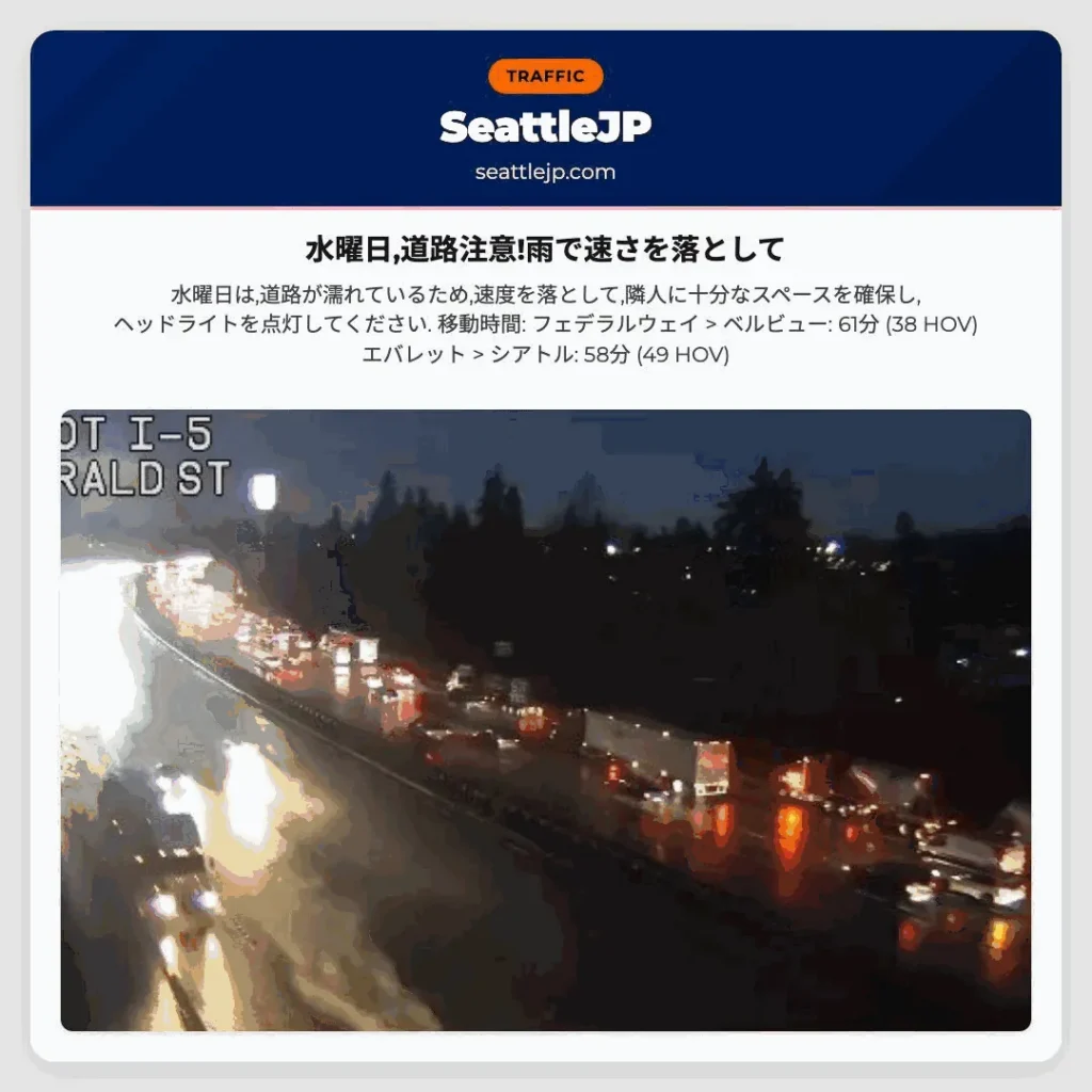 水曜日,道路注意!雨で速さを落として