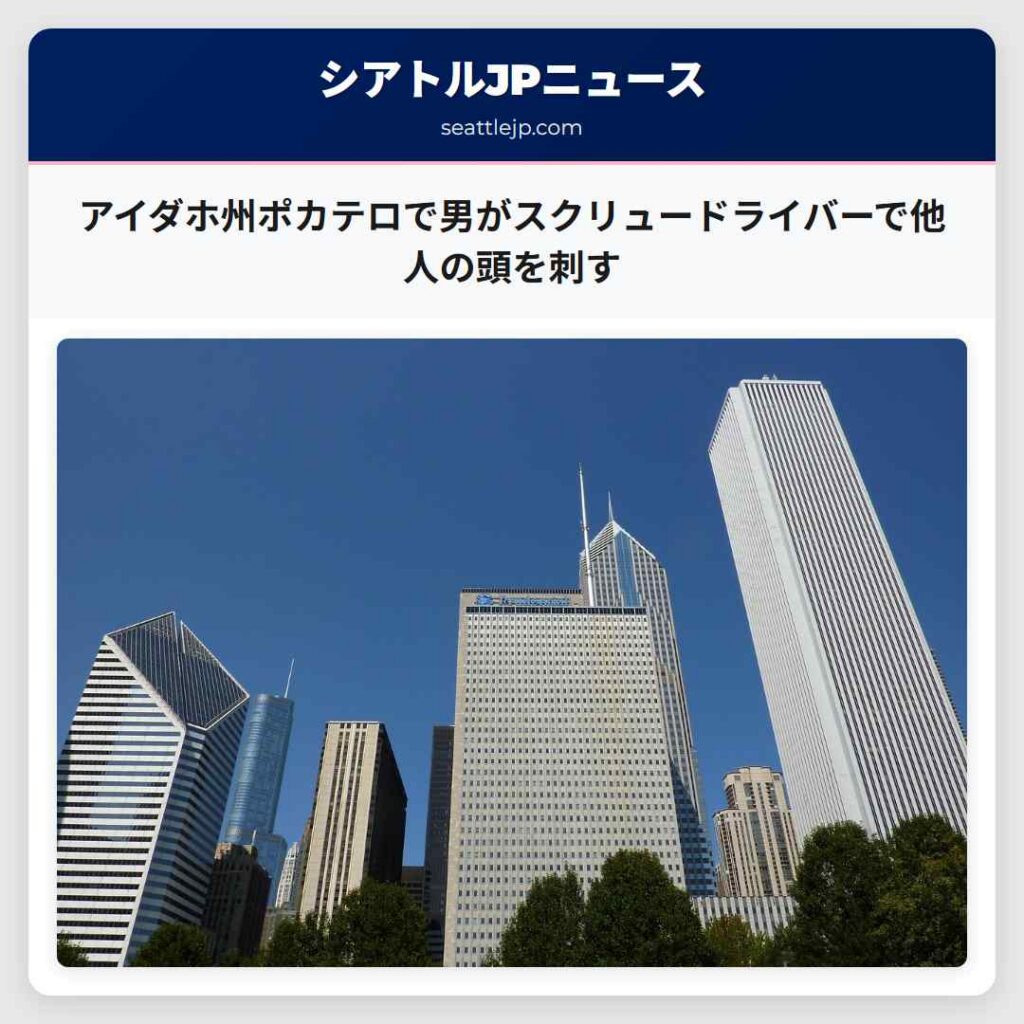 アイダホ州ポカテロで男がスクリュードライバーで他人の頭を刺す