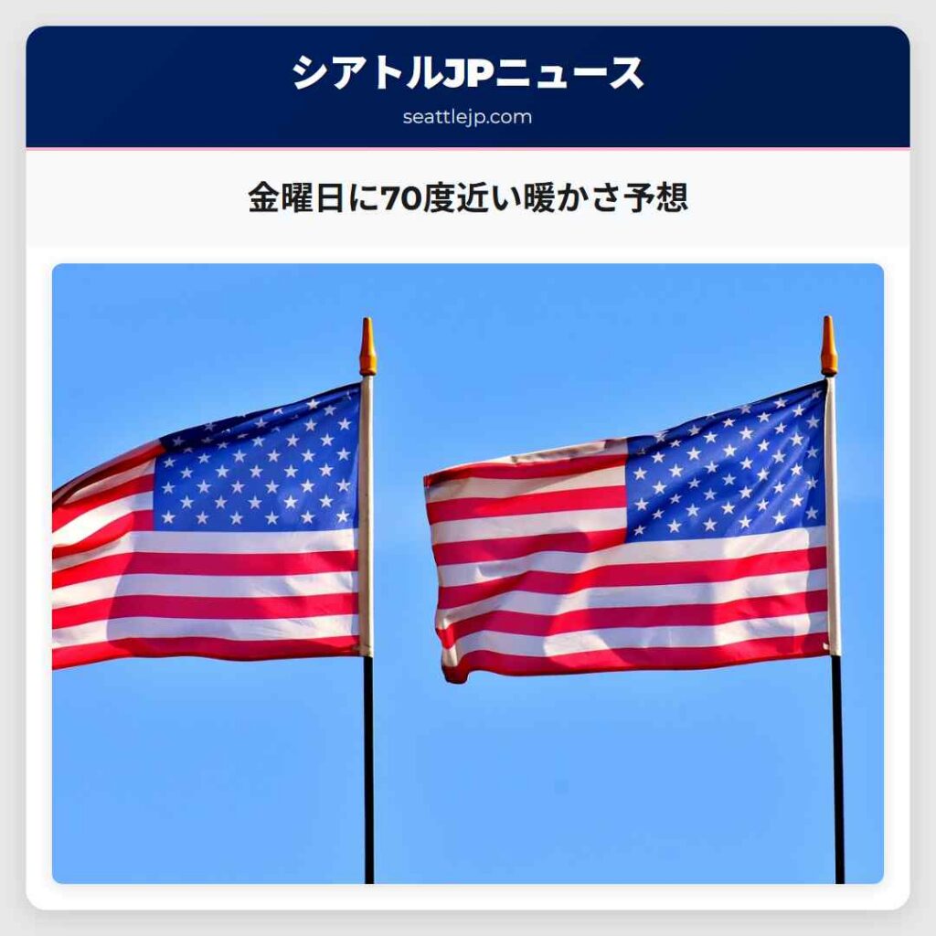 金曜日に70度近い暖かさ予想