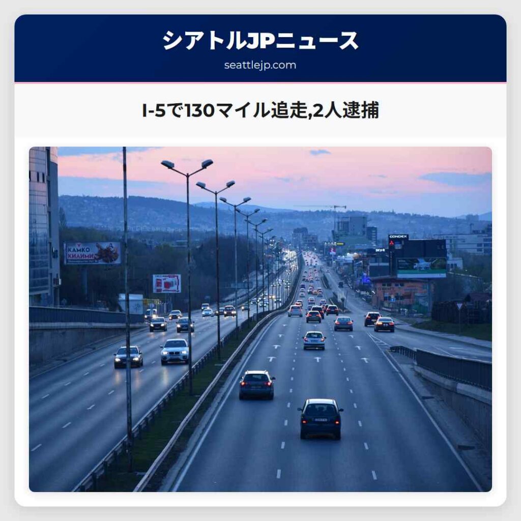 I-5で130マイル追走,2人逮捕