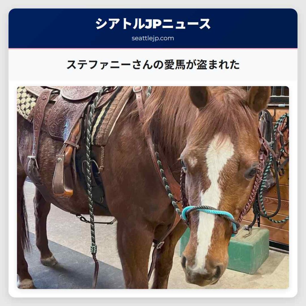 ステファニーさんの愛馬が盗まれた