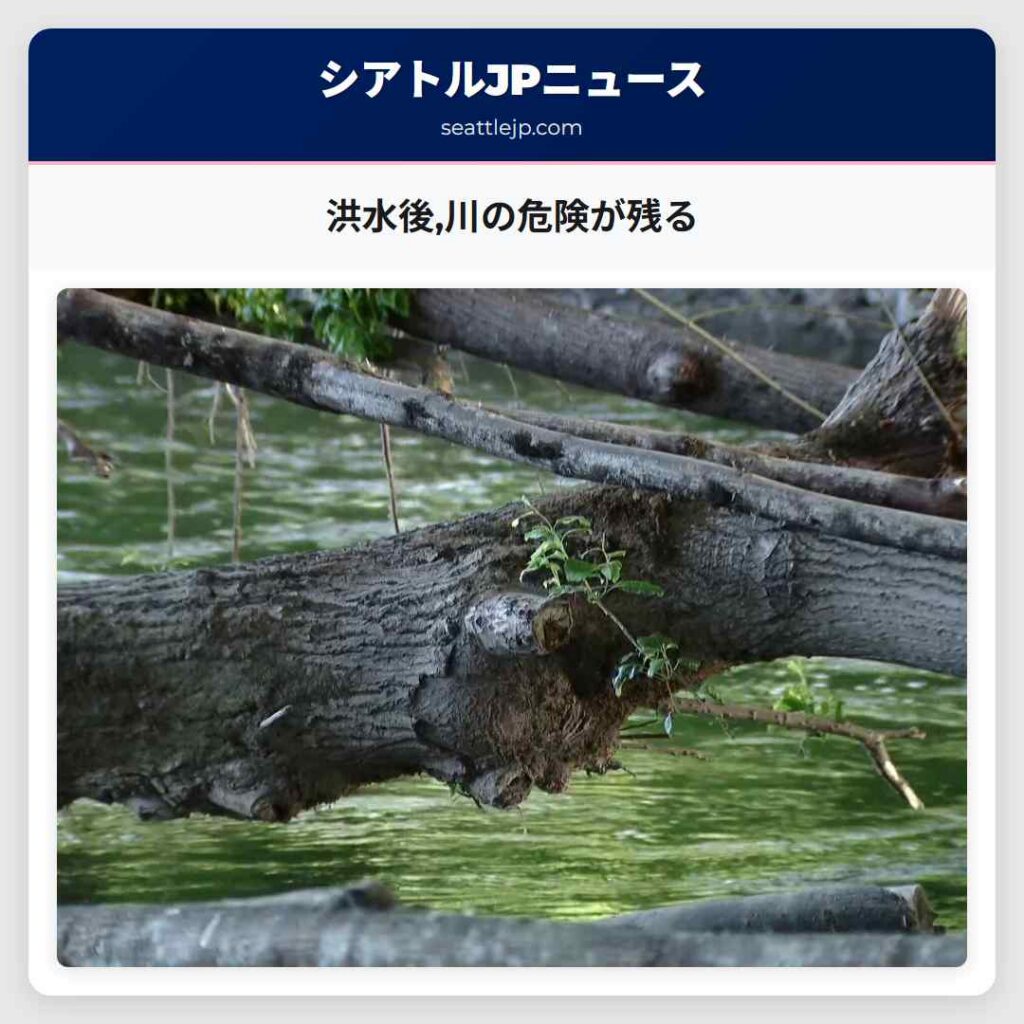 洪水後,川の危険が残る
