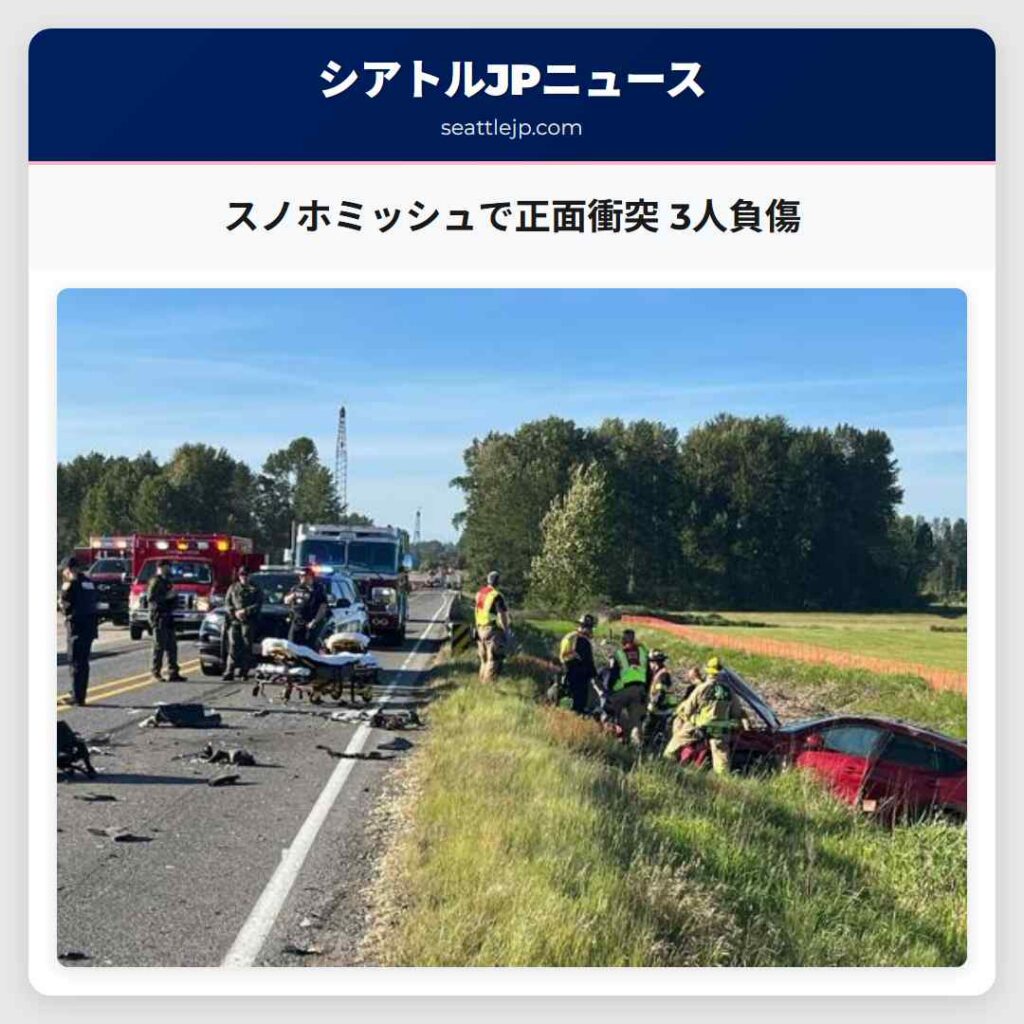 スノホミッシュで正面衝突 3人負傷