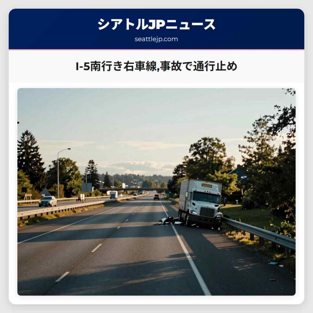 I-5南行き右車線,事故で通行止め