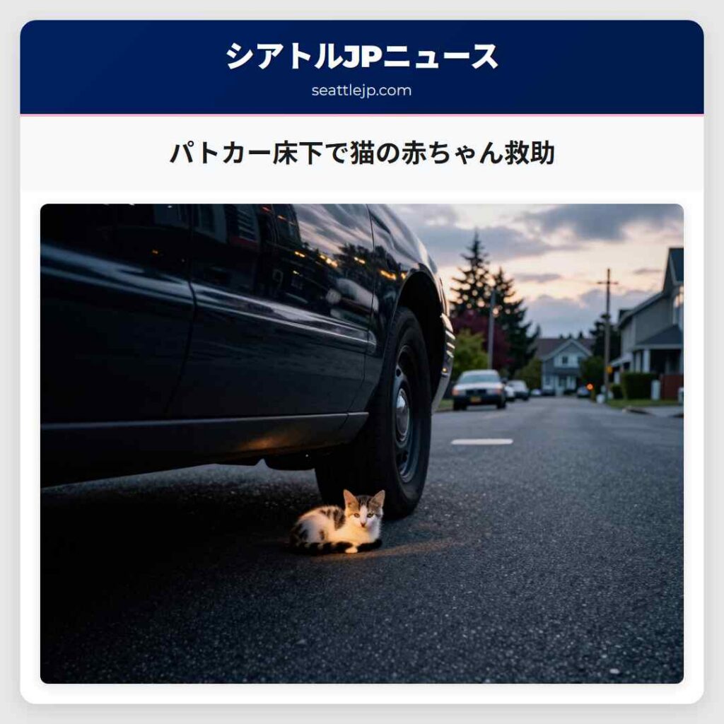 パトカー床下で猫の赤ちゃん救助