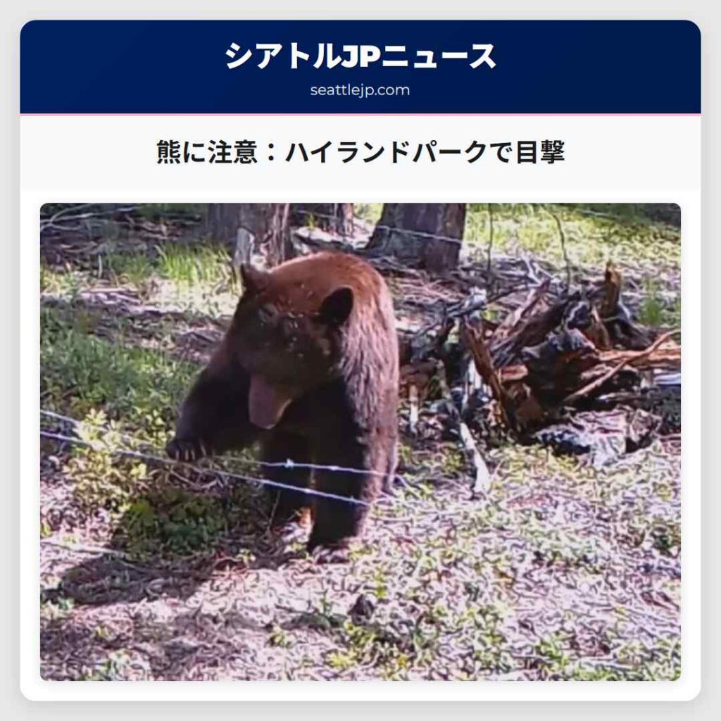 熊に注意：ハイランドパークで目撃