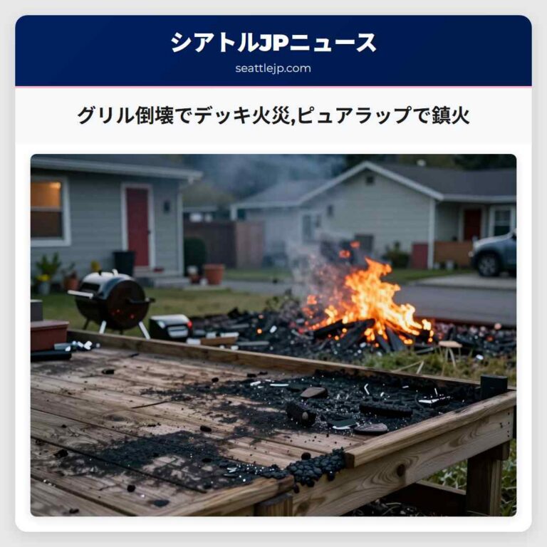 グリル倒壊でデッキ火災ピュアラップで鎮火