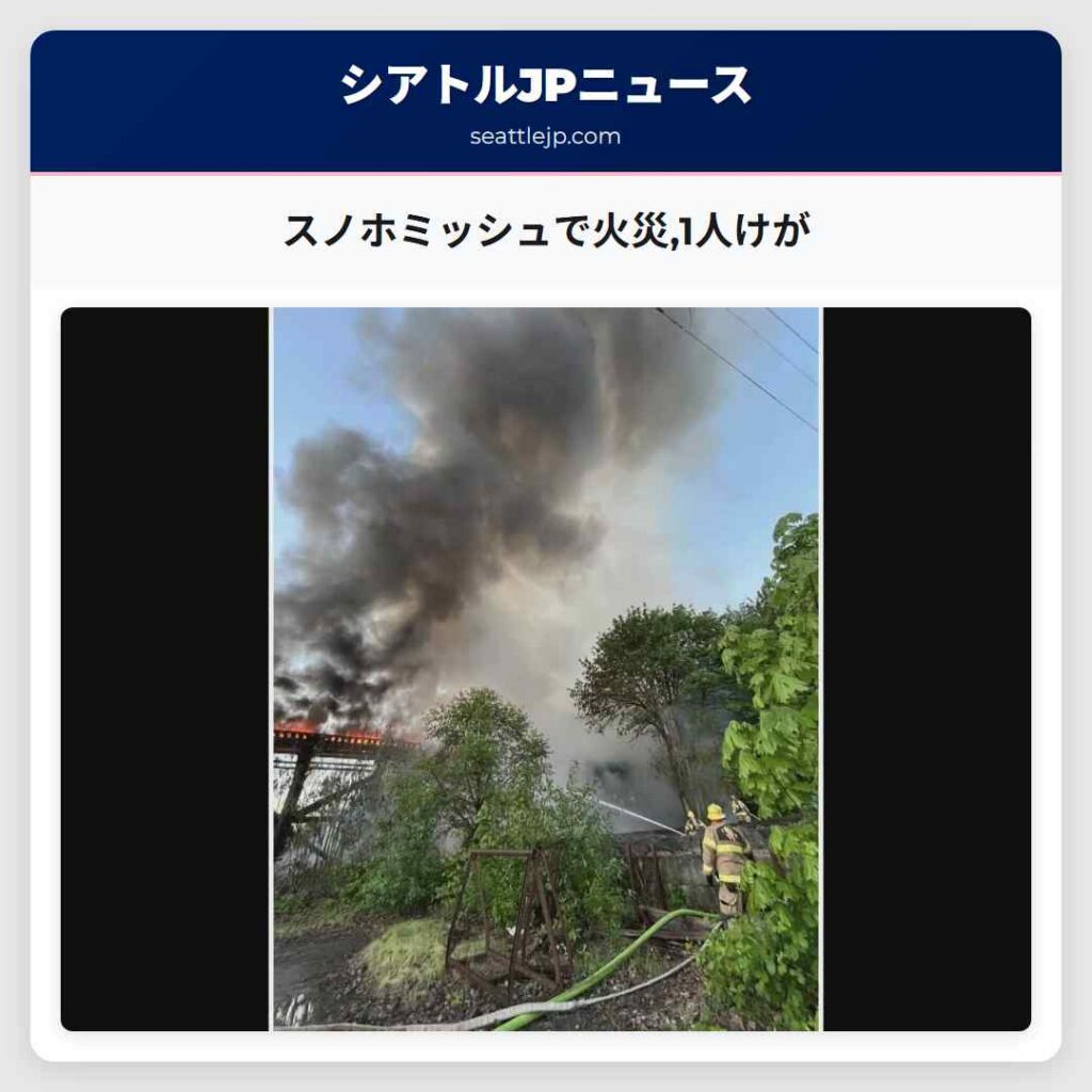 スノホミッシュで火災,1人けが