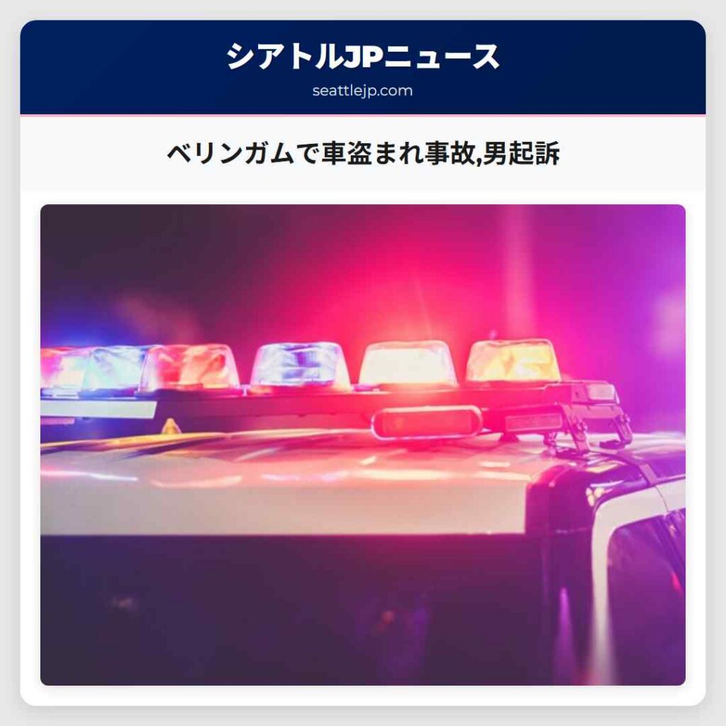 ベリンガムで車盗まれ事故,男起訴