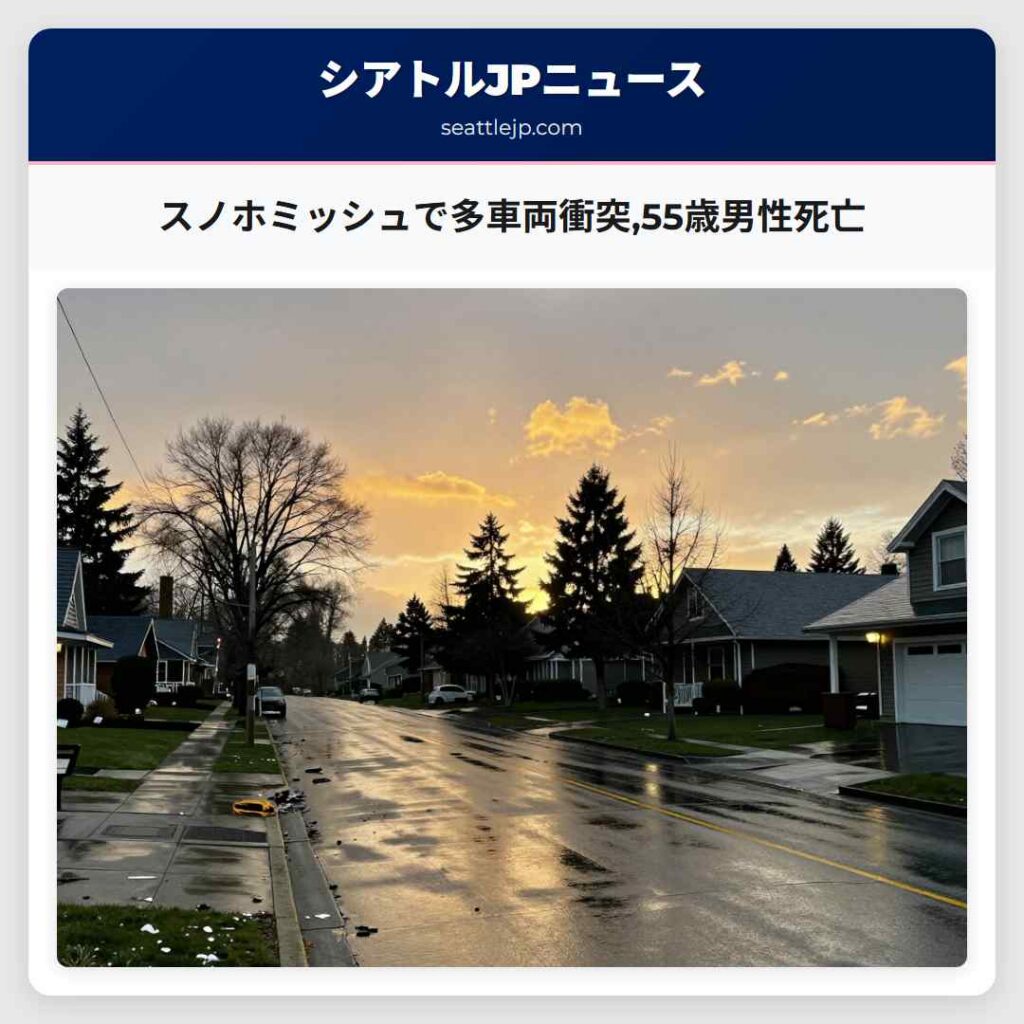 スノホミッシュで多車両衝突,55歳男性死亡