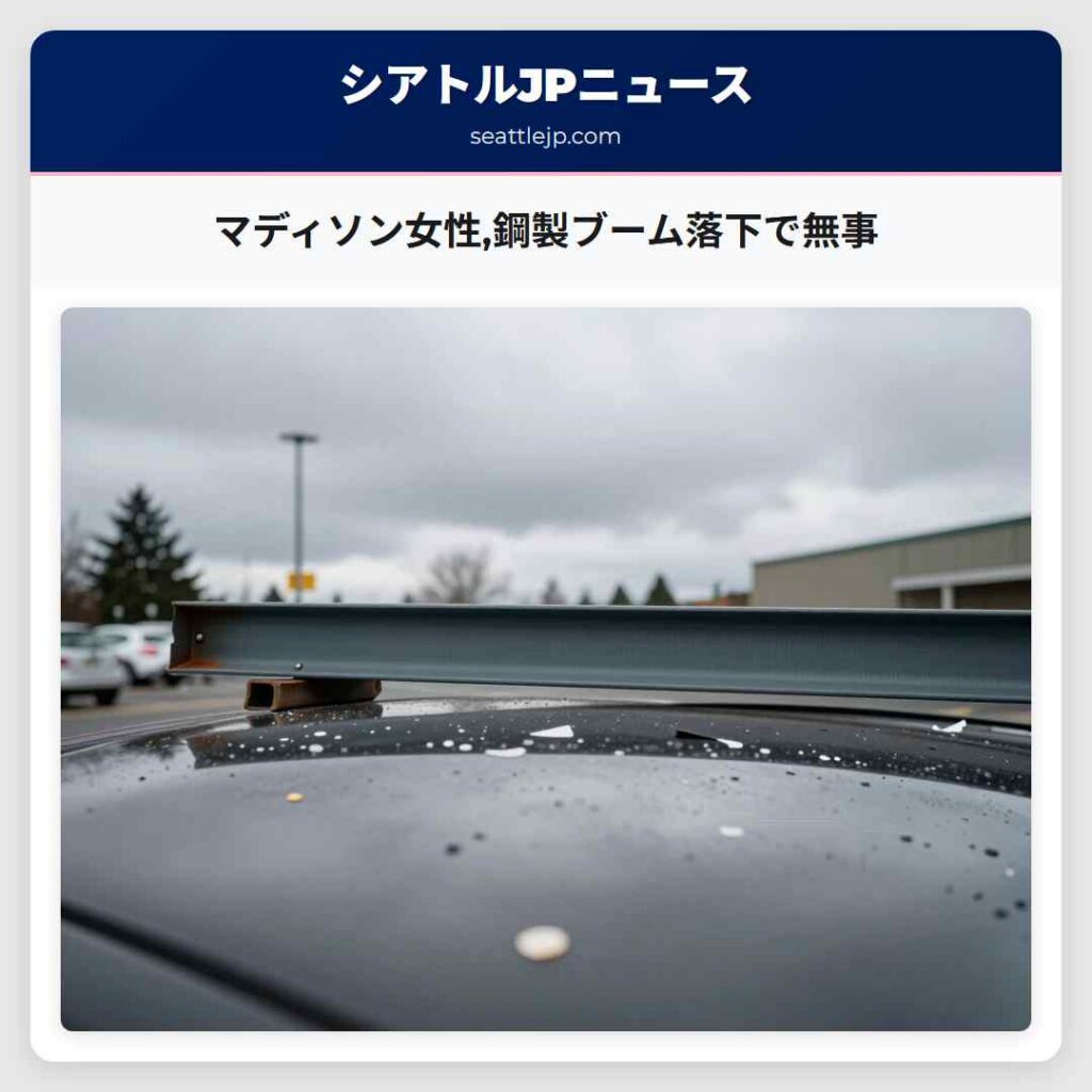 マディソン女性,鋼製ブーム落下で無事