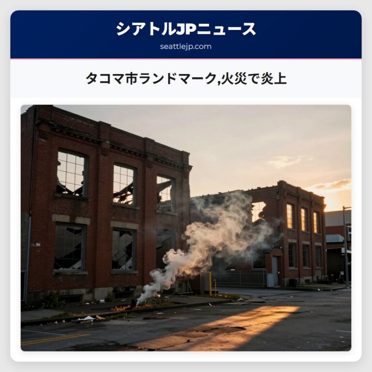 タコマ市ランドマーク火災で炎上