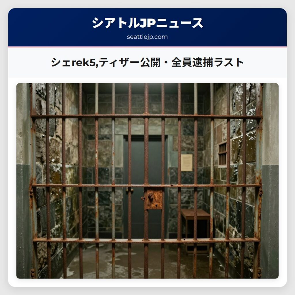 シェrek5,ティザー公開・全員逮捕ラスト