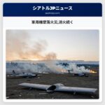 軍用機墜落火災消火続く