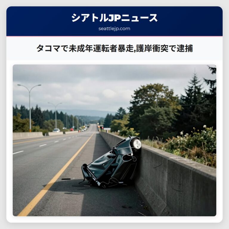 タコマで未成年運転者暴走護岸衝突で逮捕