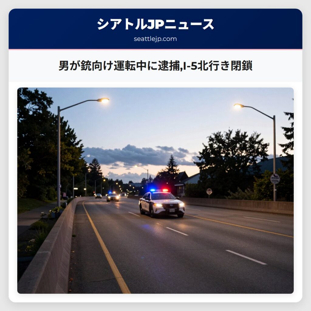 男が銃向け運転中に逮捕,I-5北行き閉鎖