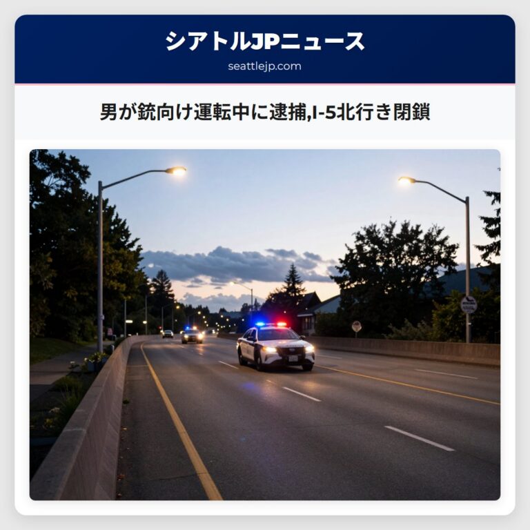 男が銃向け運転中に逮捕I-5北行き閉鎖