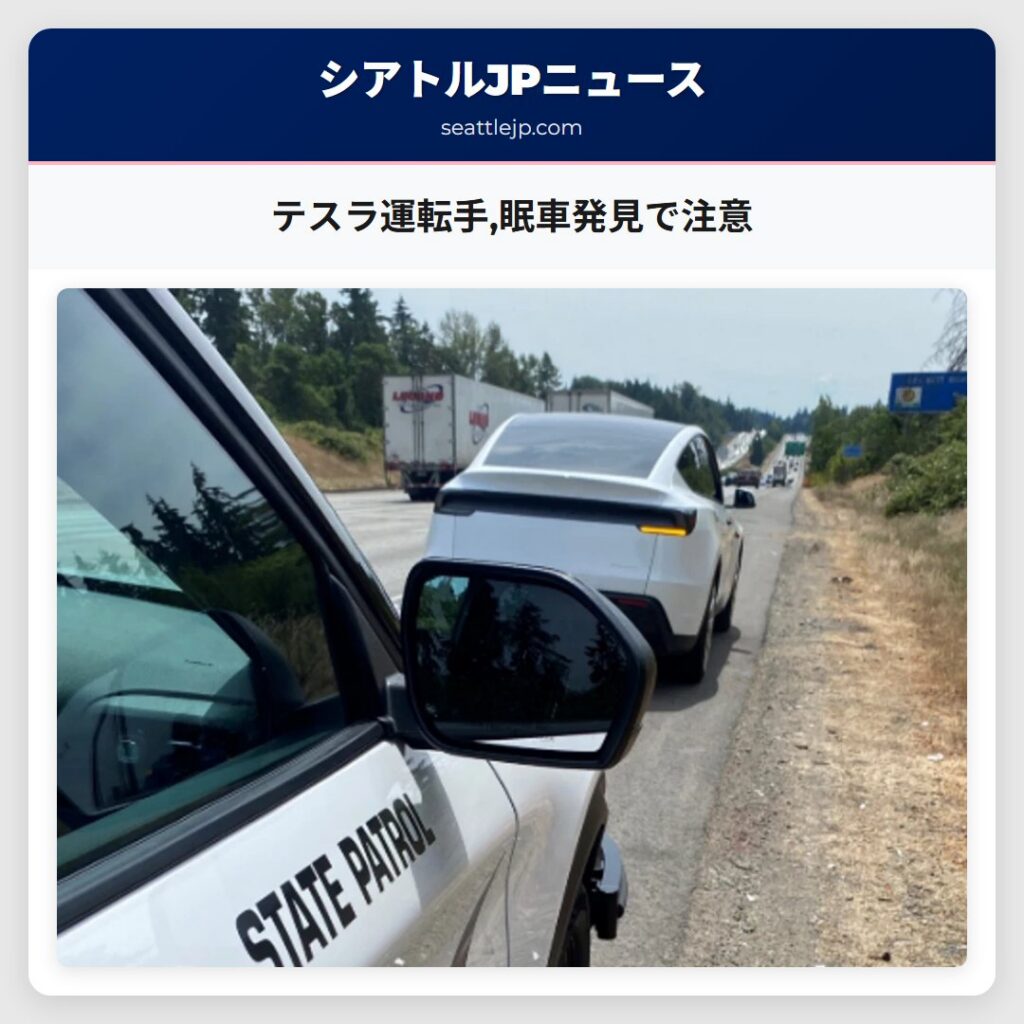 テスラ運転手,眠車発見で注意