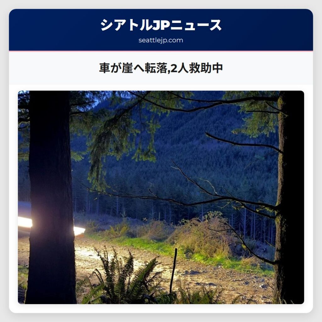 車が崖へ転落,2人救助中