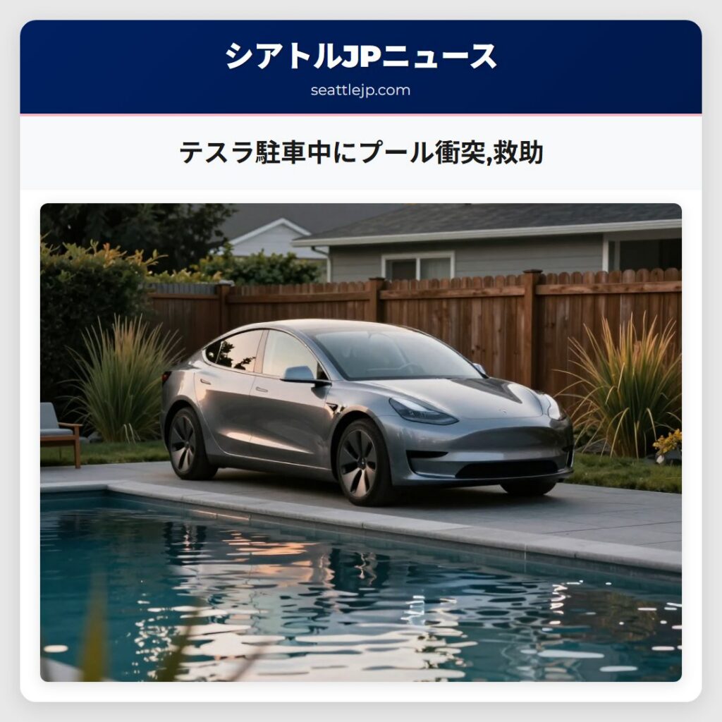 テスラ駐車中にプール衝突,救助
