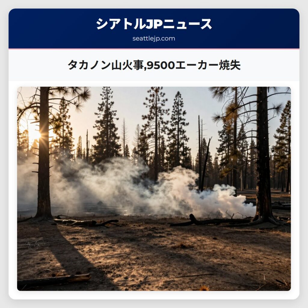タカノン山火事,9500エーカー焼失
