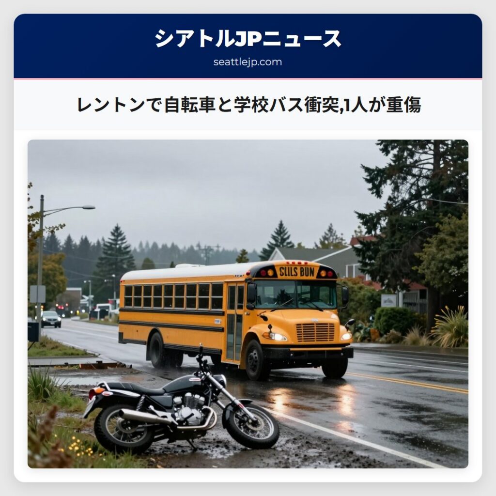 レントンで自転車と学校バス衝突,1人が重傷